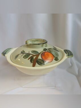 Japanese Donake Stoneware Clay Steam Covered Casserole with Orange Fruit Motif